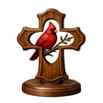 thumbnail image 1 of Cardinal on Cross Wooden Desktop Sculpture, Symbolic Red Bird Figurine for Home Decor, Rustic Memorial Cross Ornament for Mantel, Shelf & Desk, Religious Spiritual Gift, 1 of 6