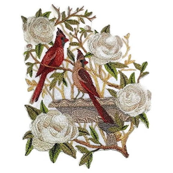 Cardinal Delight Embroidered Iron on/Sew patch [7.7" X 5.83"]