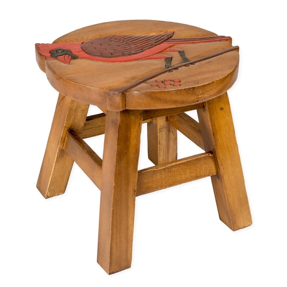 Sea Island Imports Cardinal Design Hand Carved Acacia Hardwood Decorative Short Stool