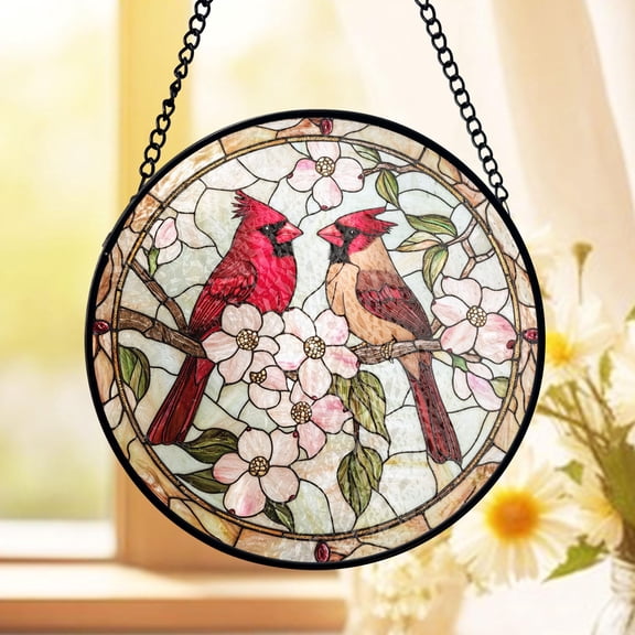 Cardinal Dogwood Flower Suncatcher Stained Glass Spring Bird Lover Gift