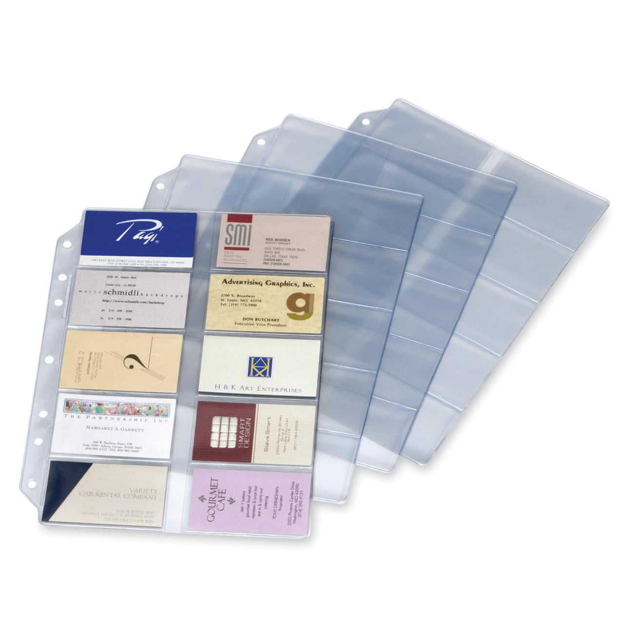 Basics Plastic Business Card Holder Protector Pages for 3-Ring Binder, 25-Pack