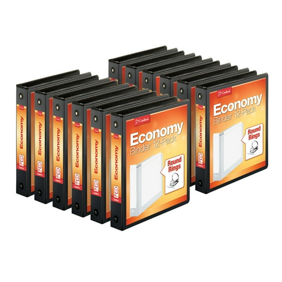 Cardinal Economy Value Round Ring Binders, ClearVue Cover, Black, 1 1/2 inch, Pack of 12