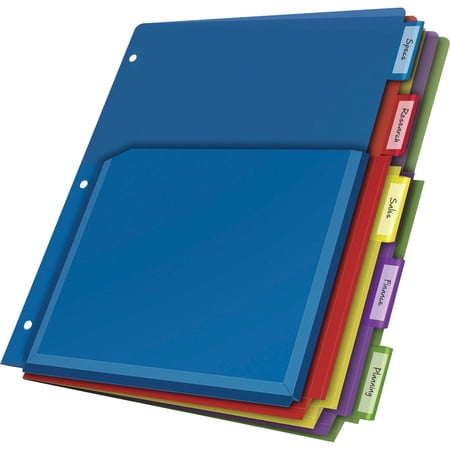 Cardinal Expanding Pocket Poly Divider, 5 Colored Tabs, Holds 100 sheets, 1 Set-Count