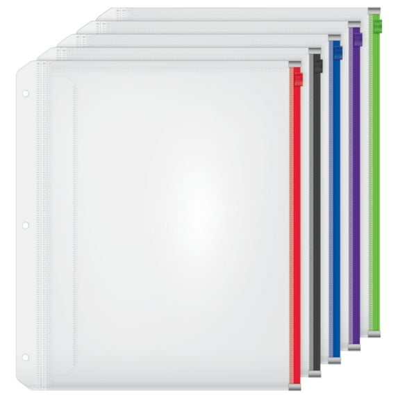 Cardinal Expanding Zipper Binder Pocket, 1/2", Assorted Zipper, Pack of 5