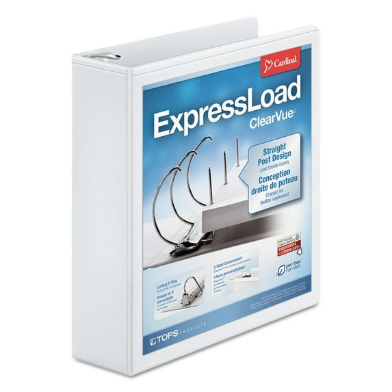 Cardinal ExpressLoad ClearVue Locking D-Ring Binder, 2" Cap, 11 x 8 1/2, White