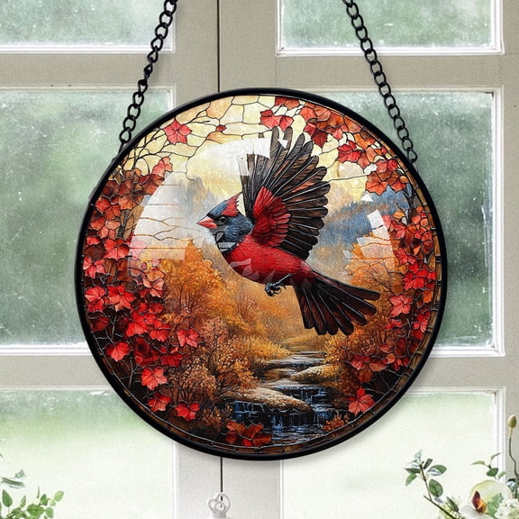 Cardinal Family Christmas, Black Cardinal Stained Glass Window Hangings, Black Cardinal Decor, Black Cardinal Christmas Tree Keepsake Ornaments Black-173HD216, Cardinal Stained Glass Art