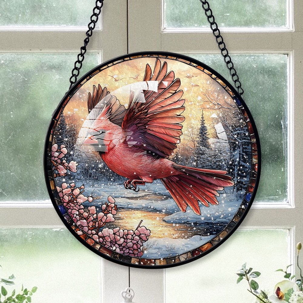 Cardinal Family Christmas, Pink Cardinal Stained Glass Window Hangings ...