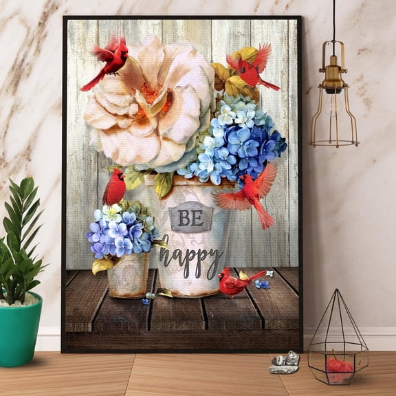 Cardinal Flower Be Happy Satin Poster Wall Art Decor 11 x 17 Inch Poster