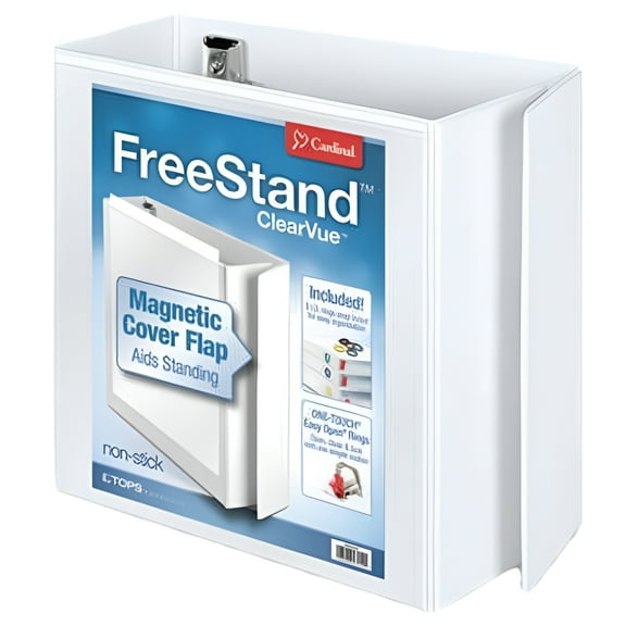 Cardinal FreeStand Easy Open Locking Slant-D Ring Binder, 5" Cap, 11 x 8 1/2, White