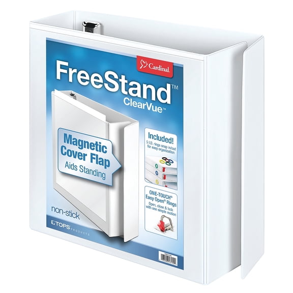 Cardinal FreeStand EasyOpen 3" 3-Ring View Binders D-Ring White 6/Carton (43130VS)