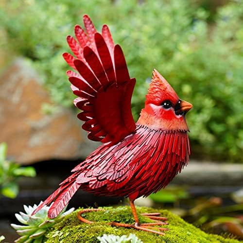 Cardinal Garden Decor Metal Yard: Art Outdoor Sculptures & Statues Large Red Bird Ornaments for Patio Balcony Front Backyard - Valentines Day Gifts for Her Wife Women Mom Grandma Birthday