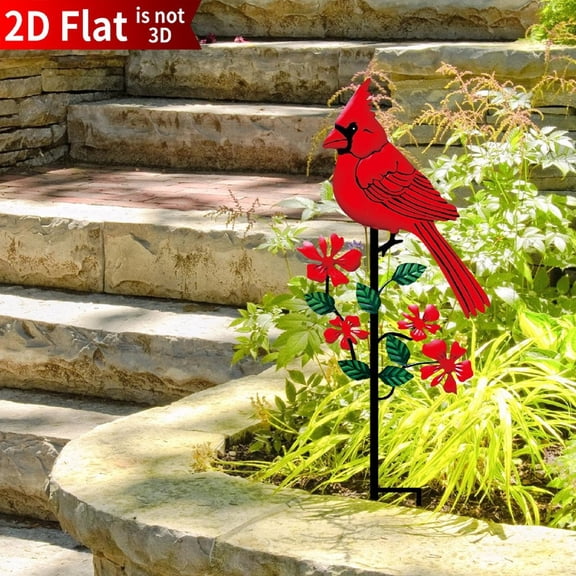 Cardinal Garden Stake Metal – Solid Iron Red Bird Yard Art with Ground Spike, 11.8” Tall Weather-Resistant Outdoor Ornament for Lawn, Flower Bed & Patio Decor (3Pcs)