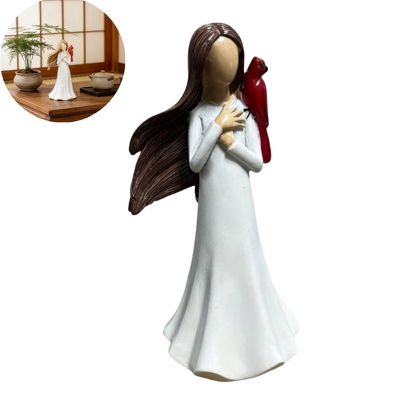 Cardinal Gifts for Loss of Loved One, Angel Girl with Cardinal Bird Statue, Sympathy Condolence Memorial Statue for Bereavement Remembrance, Painted Healing Grief Gift