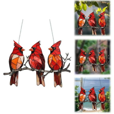 Cardinal Gifts Stained Glass Window Hangings, Suncatcher for Window Red Bird on A Branch Window Panel Decor Series Ornament Home Wall Garden Decoration Bird Love Gifts