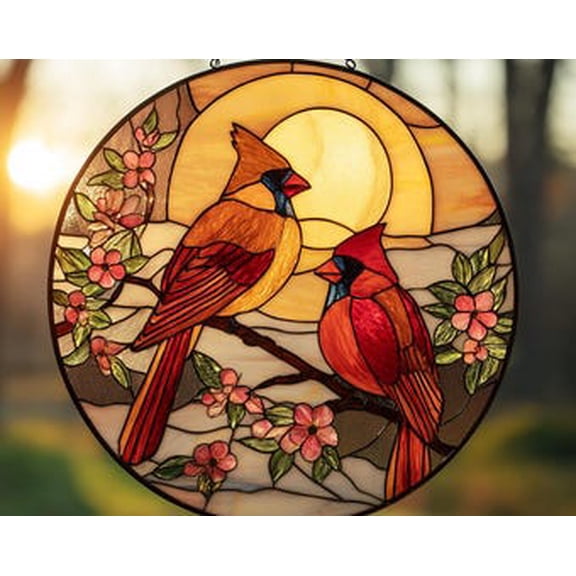 Cardinal Glass Suncatcher, Bird Glass Art, Cardinal Window Hanging, Memorial Suncatcher, Cardinal Lover Gift, Bird Wall Hanging, 3.5 in