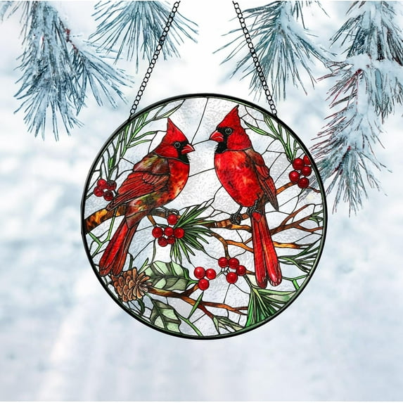 Cardinal Glass Suncatcher, Bird Glass Art, Cardinal Window Hangings, Memorial Suncatcher, Cardinal Lover Gift, Bird Wall Hanging, Home Decor