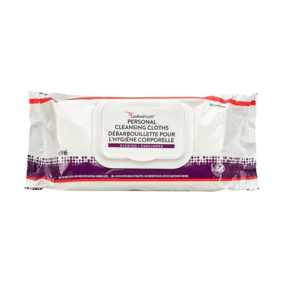 Cardinal Health Personal Cleansing Cloths with Aloe, Rinse-Free, 9 in x 13 in, 96 Count, 1 Pack