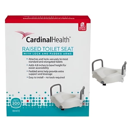 Cardinal Health Raised Toilet Seat, with Lock and Padded Arm, 300 lb Capacity, 4.8"