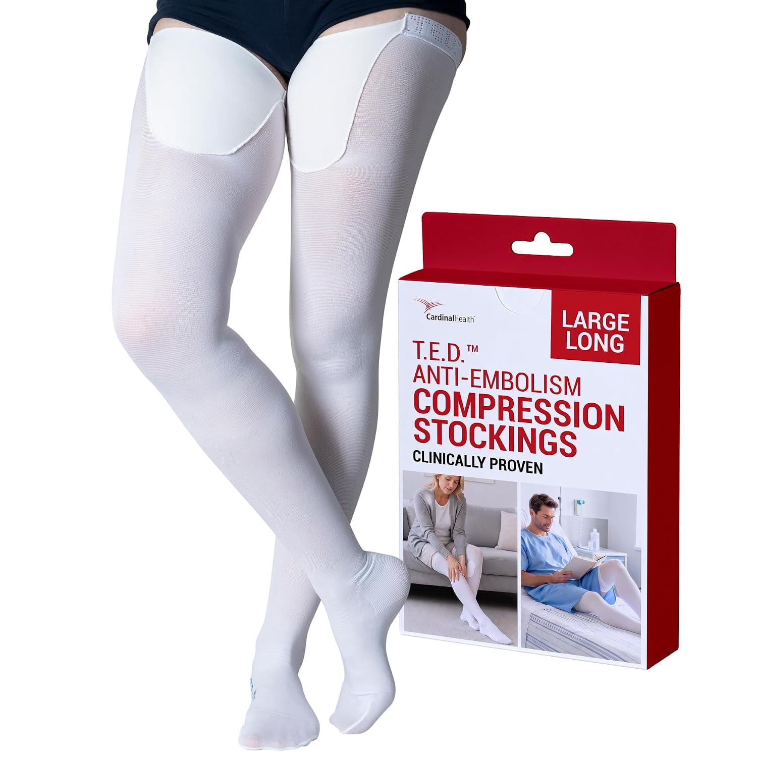 12480 Language Cardinal Health T.E.D. White Thigh-High Stocking, Large Long - Walmart.com