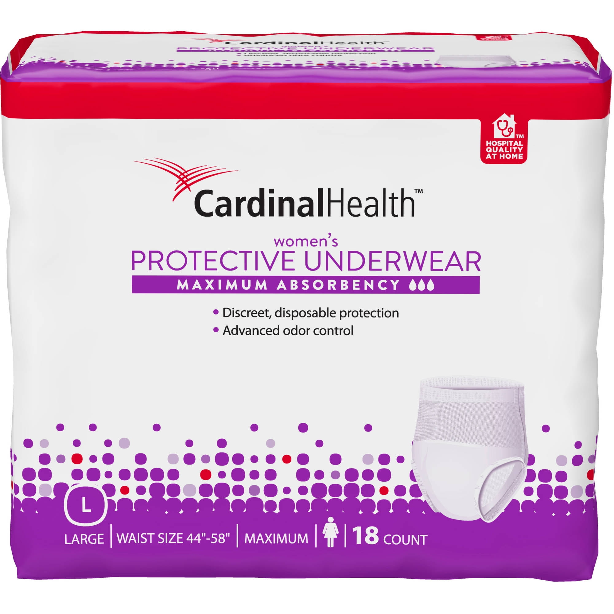 Cardinal Health Women's Protective Underwear Maximum Absorbency, Large, 18 ea
