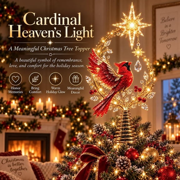 Cardinal Heaven's Light Tree Topper, Christmas Tree Topper