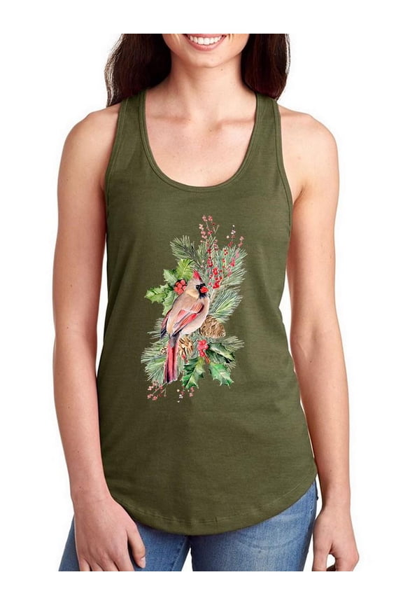 Cardinal Holly Christmas B Racerback Tank Women -Jennifer Paxton Parker Designs, Female Large