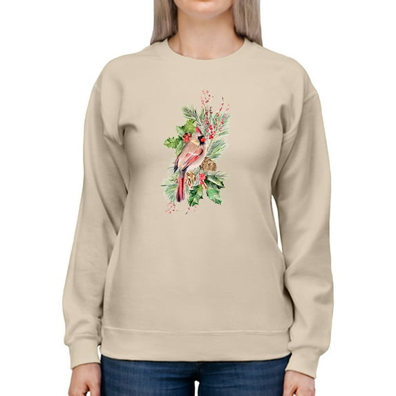 Cardinal Holly Christmas Sweatshirt Women -Jennifer Paxton Parker Designs, Female 3X-Large