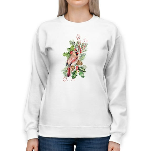 Cardinal Holly Christmas Sweatshirt Women -Jennifer Paxton Parker Designs, Female 5X-Large