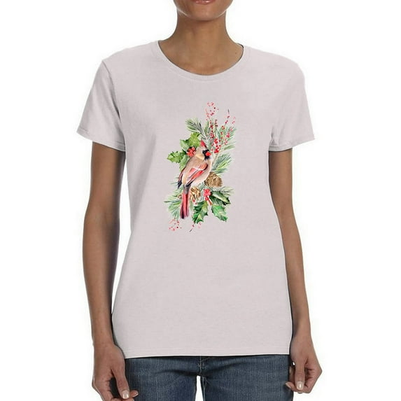 Cardinal Holly Christmas T-Shirt Women -Jennifer Paxton Parker Designs, Female 4X-Large