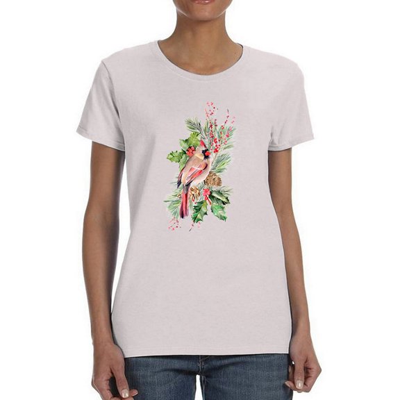 Cardinal Holly Christmas  T-Shirt Women -Jennifer Paxton Parker Designs, Female XX-Large