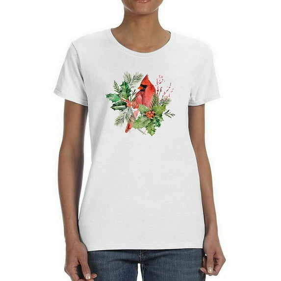 Cardinal Holly Christmas. T-Shirt Women -Jennifer Paxton Parker Designs, Female x-Large