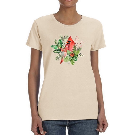 Cardinal Holly Christmas. T-Shirt Women -Jennifer Paxton Parker Designs, Female x-Large