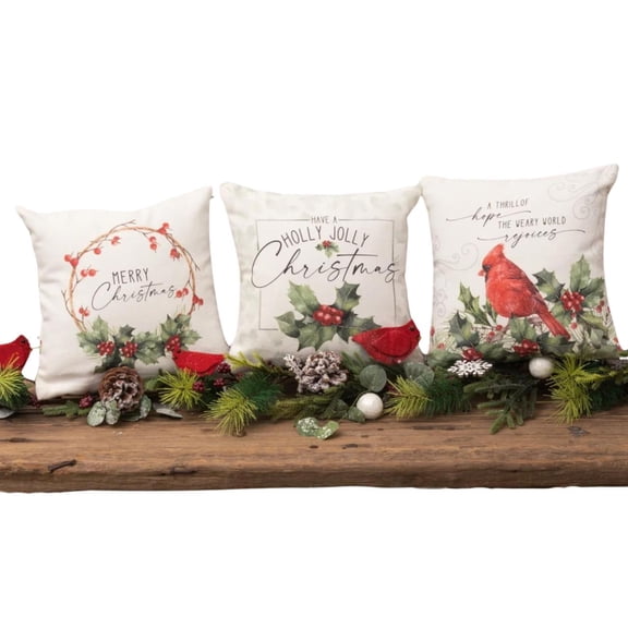 Cardinal & Holly Pillows - Set of 3 10x10 - Your Heart's Delight