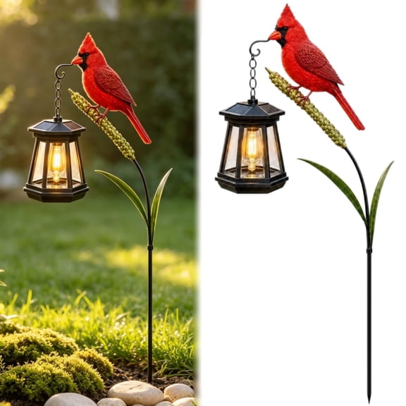 Cardinal/Hummingbird/Kingfisher Outdoor Stake Solar Light, Red Bird Lantern Decor Garden Stake with Hanging Warm Glow Lamp, Pathway Stake Statue for Yard Art Lawn Patio Porch