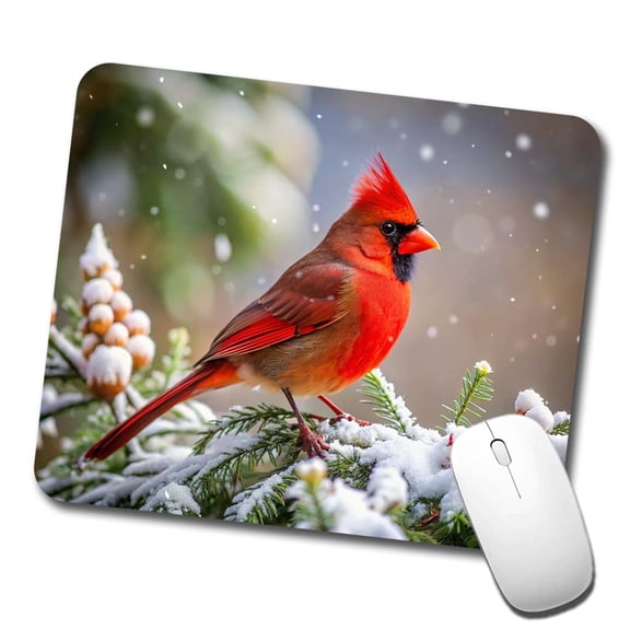 Cardinal In Winter Backyard Bird Mouse Pad Low Profile Gaming Mat