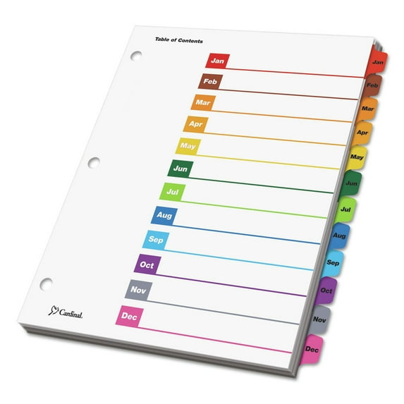 Cardinal Index Tab Divider Set, Multicolor, 12 Count