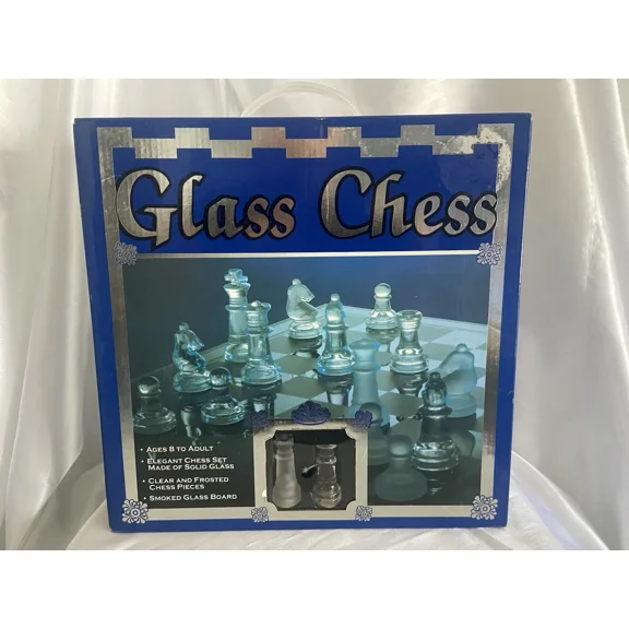 Cardinal Industries Glass Chess Set, Clear and Frosted Pieces, Smoked Glass Board