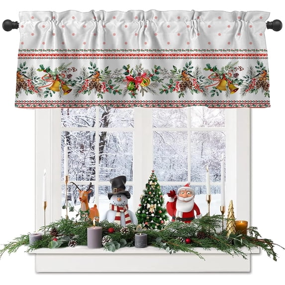 Cardinal Kitchen Curtains, Christmas Kitchen Curtains, Rod Pocket Window Treatment Toppers for Cardinal Kitchen Decor/Living Room/Bedroom/Bathroom, Christmas Decor 54" X 18"