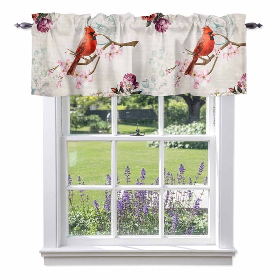 Cardinal Kitchen Valances, Red Bird Floral Vintage Classical Rod Pocket Window Valance 18 Inch Long,Window Curtain Panels for Living Room Bedroom Laundry, 54x18in