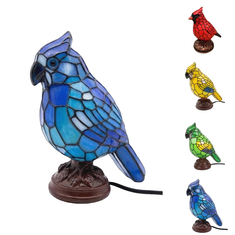 Sheremart Resin Cardinal Lamp – Handmade Stained Glass Style Night Light, 2-Pack Red Bird Christmas Decor