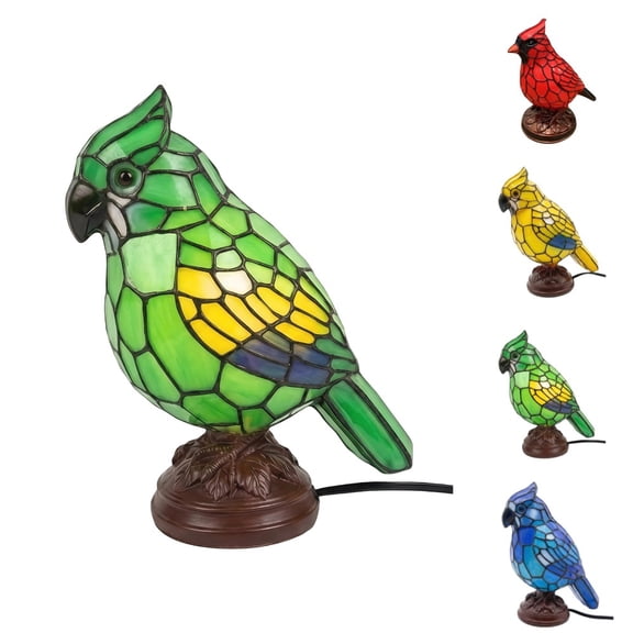 Cardinal Lamp, Cardinalis Night Light Green Resin Artistic Bird Accent Lamp, Warm Glow Desk Lamp for Christmas Home, Living Room, Desk & Nightstand