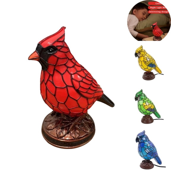 Cardinal Lamp, Cardinalis Night Light Red Resin Handmade Bird Lamp, Realistic Soft Glow for Christmas Home, Office, Bedroom & Fireplace Decor