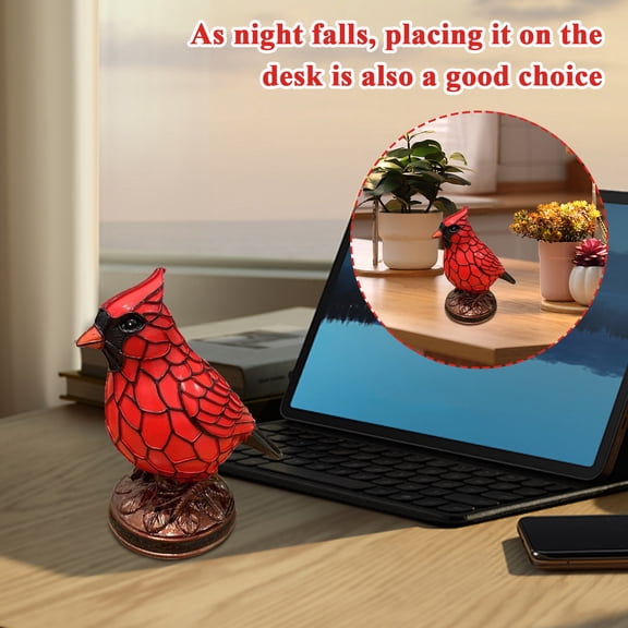 Cardinal Lamp - Realistic Red Bird Night Light | 6.3" Christmas Handmade Resin Figurine Table Lamp - for Bedroom, Living Room, Mantel Decor Gift Ready,A