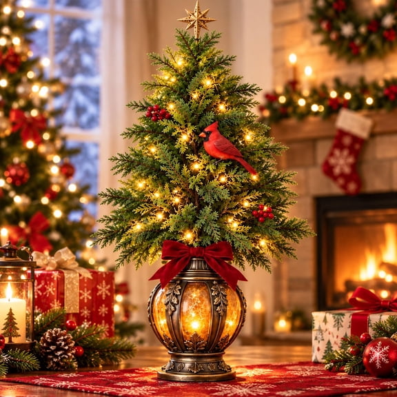 Cardinal Lantern Trees, Vintage Christmas Tree Decor