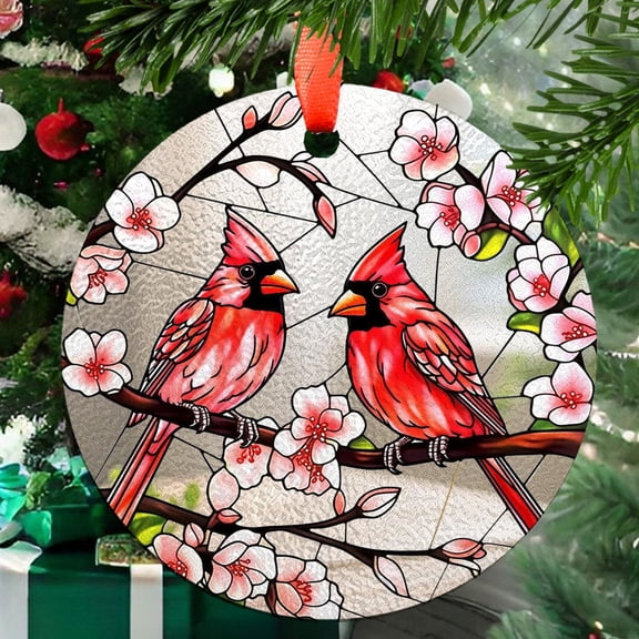 Cardinal Lovebirds Ornament Suncatcher, Male & Female Cardinal Home Decor, Memorial Gift, Holiday Decor, Gifts for Bird Lovers, 2025, Holiday Decoration, 2025, Seasonal Holiday Decor,