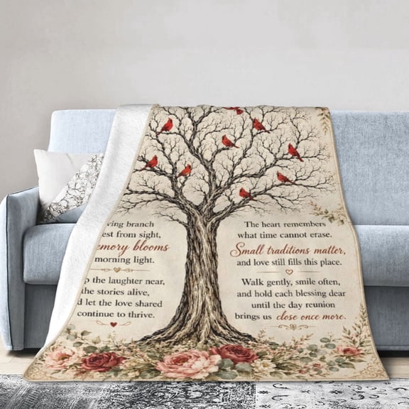 Cardinal Memorial Blanket Gift Throw Blanket Floral Tree Sympathy Remembrance Gift for Loss of Loved One 50x40