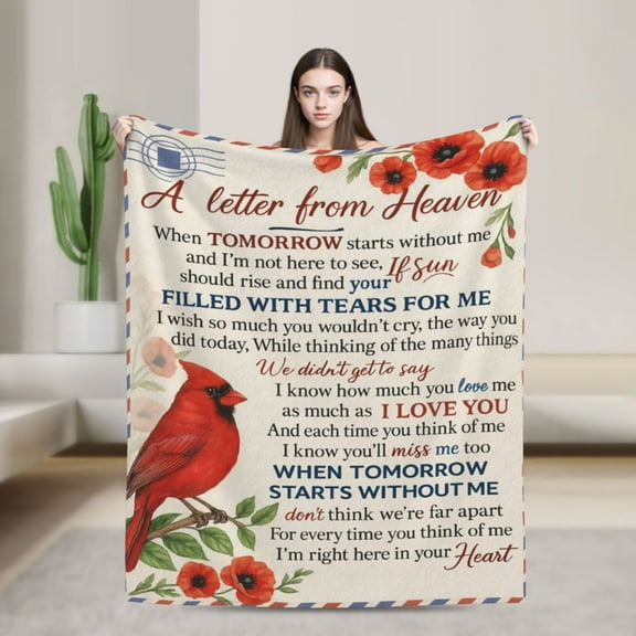 Cardinal Memorial Blanket, A Letter from Heaven, in Loving Memory Blanket Gift for Loss of Loved One Dad Mom, Remembrance Sympathy Gift Throw Blanket, Bereavement Condolence Gifts 50x40