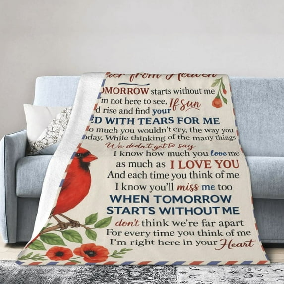 Cardinal Memorial Blanket, A Letter from Heaven, in Loving Memory Blanket Gift for Loss of Loved One Dad Mom, Remembrance Sympathy Gift Throw Blanket, Bereavement Condolence Gifts 60x50