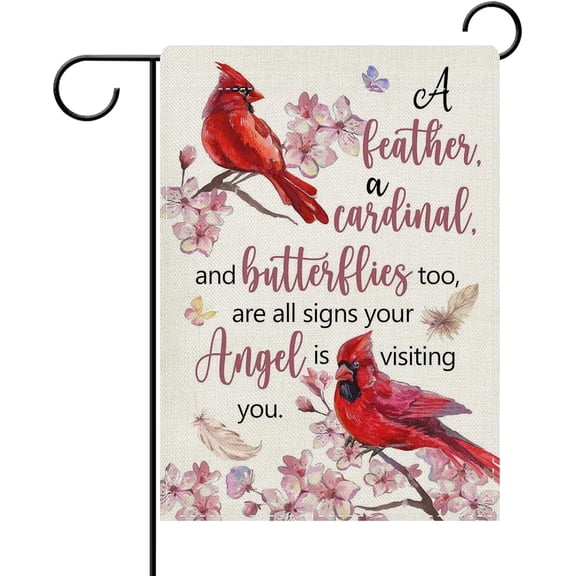 Cardinal Memorial Decorative Garden Flag Red Birds Dogwood Flower Inspirational Quote Double Sided Burlap Outdoor Small Decor 12 x 18