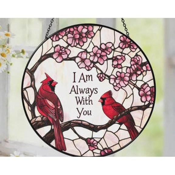 Cardinal Memorial Glass Suncatcher, I Am Always With You Window Hanging, Red Cardinal Remembrance Gift, Sympathy Decor, 3.5 in